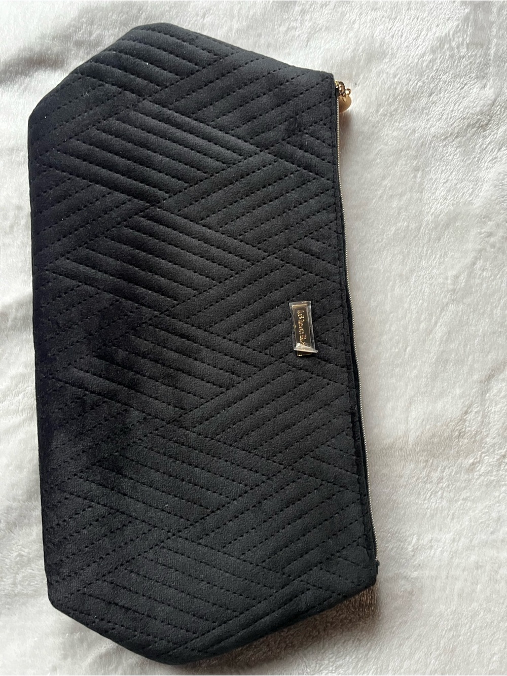 Black Quilted Women's Makeup Bag with Gold Accent